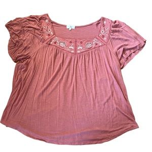 NWOT • Ivy • Muted Pink • Square Neck • Short Sleeve • Top